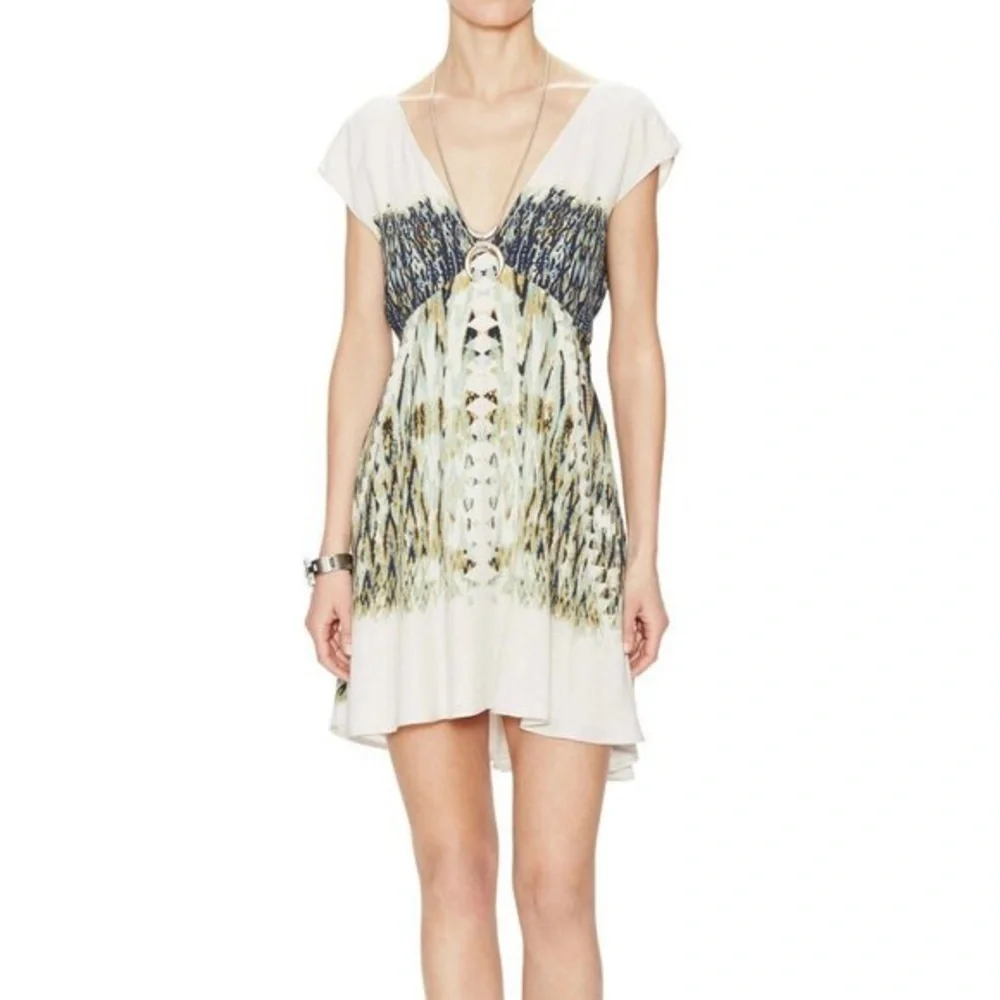 Free people boho V-Neck Patterned Dress chic mini babydoll Anthropologie small
